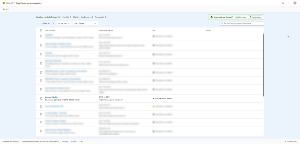 Listing établissements Bing Place France