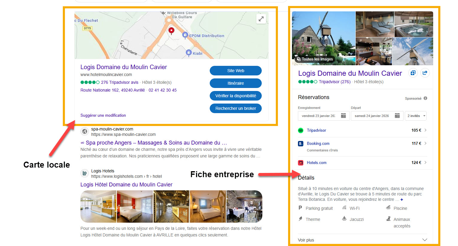 Fiche établissement et carte locale Bing Places